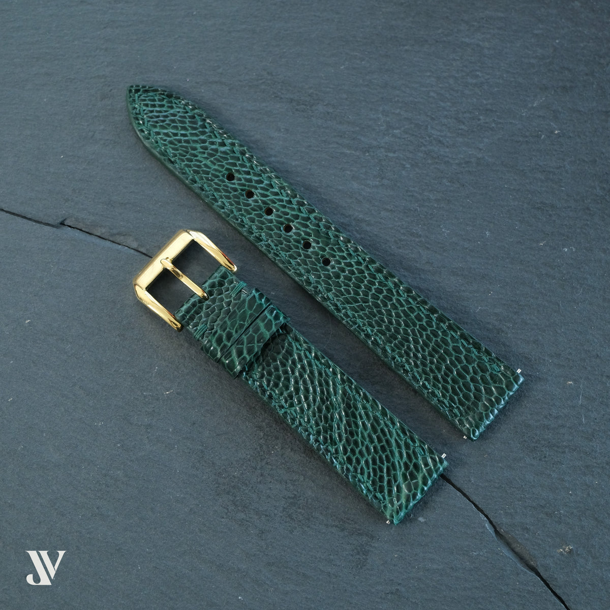 Dark Green Ostrich Leg Leather Watch Strap — original product photo