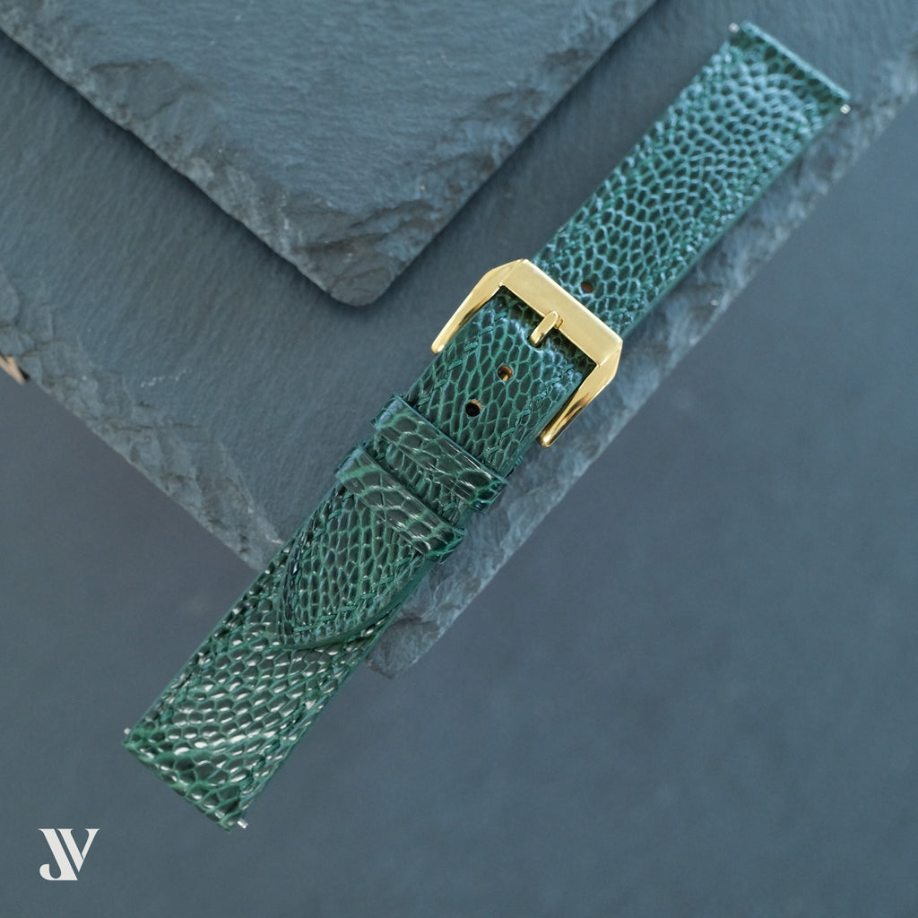 Dark Green Ostrich Leg Leather Watch Strap — original product photo