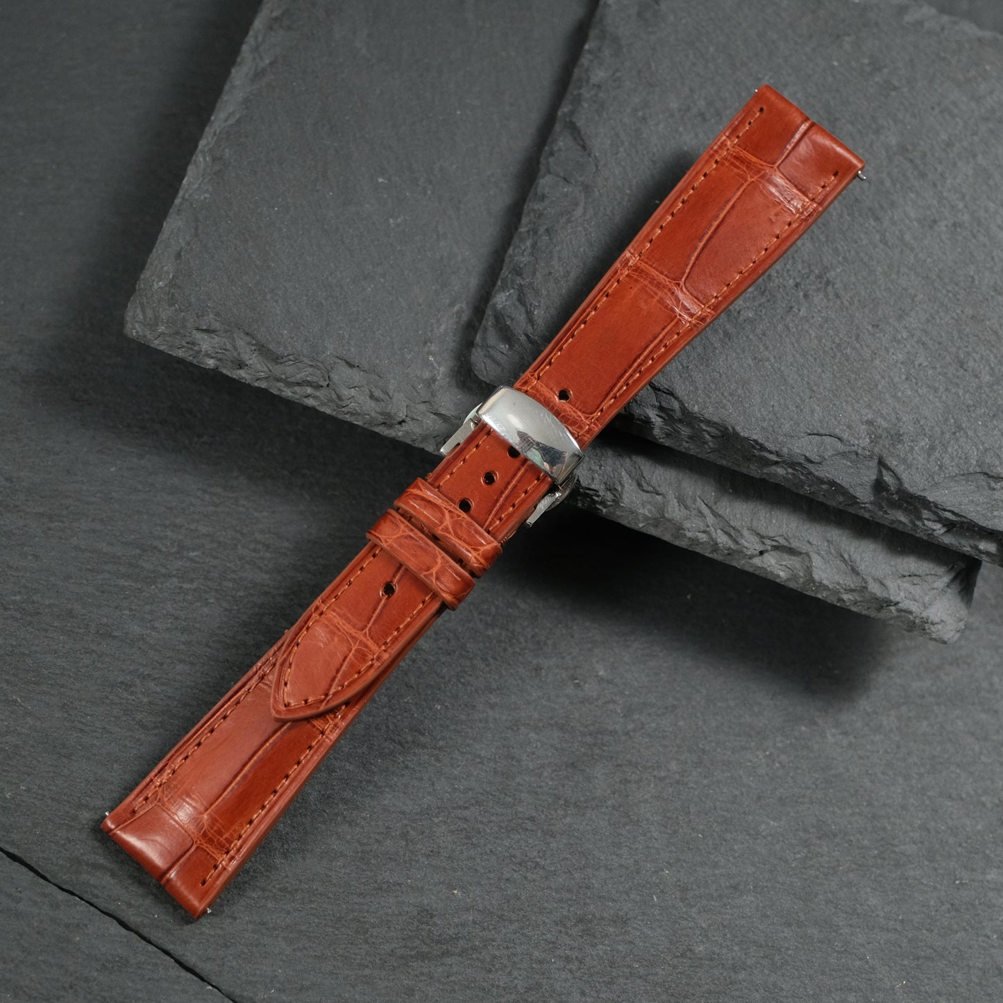 Orange Alligator Leather Watch Strap
