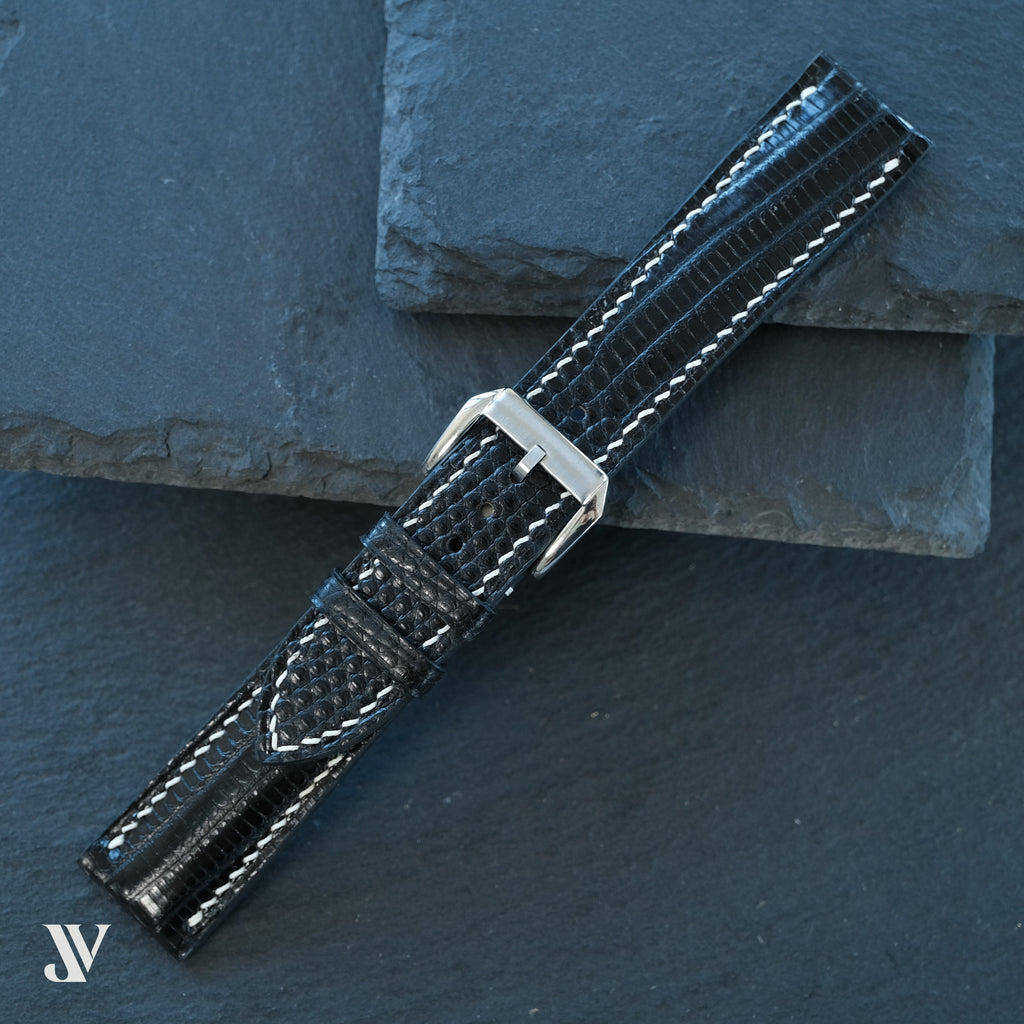 Black Lizard Leather Watch Strap — original product photo