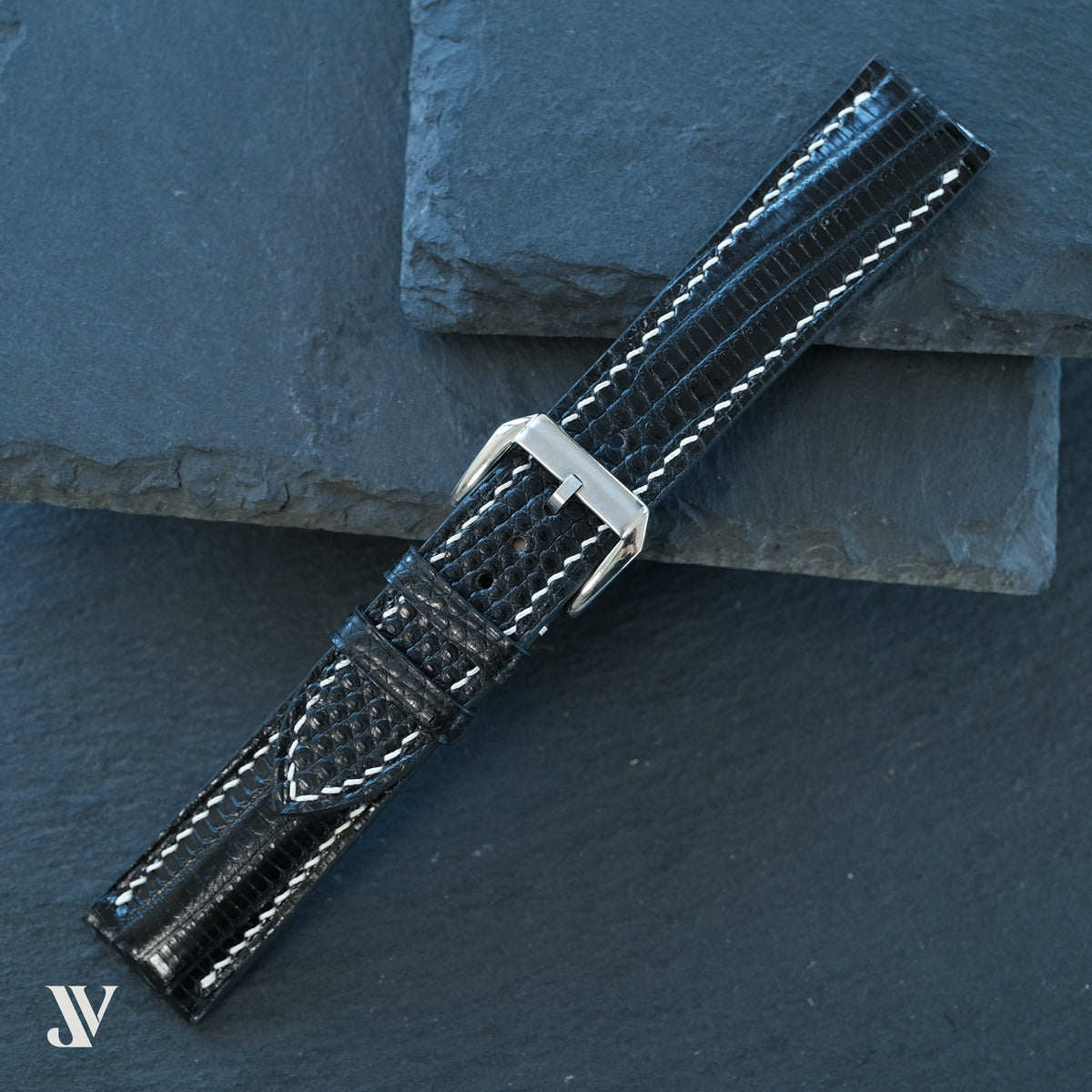 Black Lizard Leather Watch Strap — original product photo