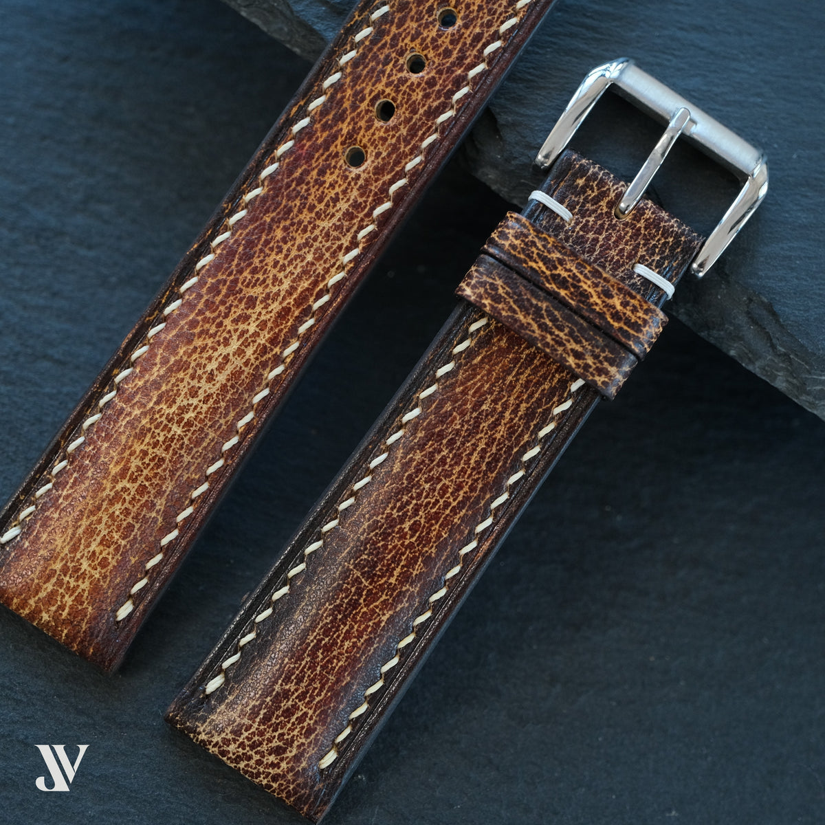 Amber Brown Patina Cowhide Leather Watch Strap — original product photo