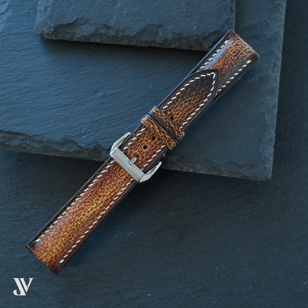 Amber Brown Patina Cowhide Leather Watch Strap — original product photo