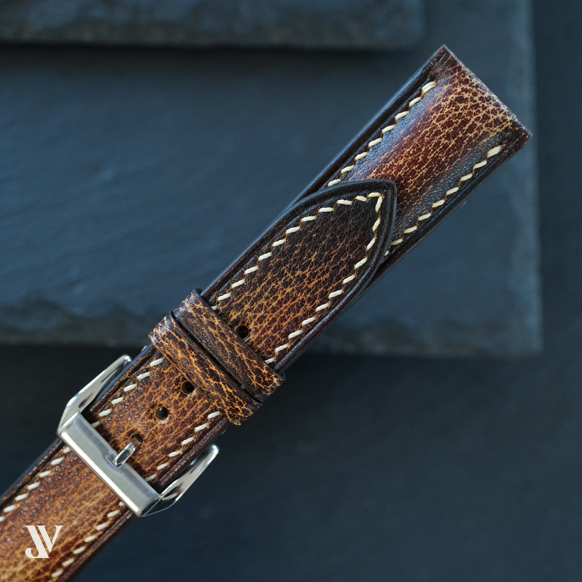 Amber Brown Patina Cowhide Leather Watch Strap — original product photo