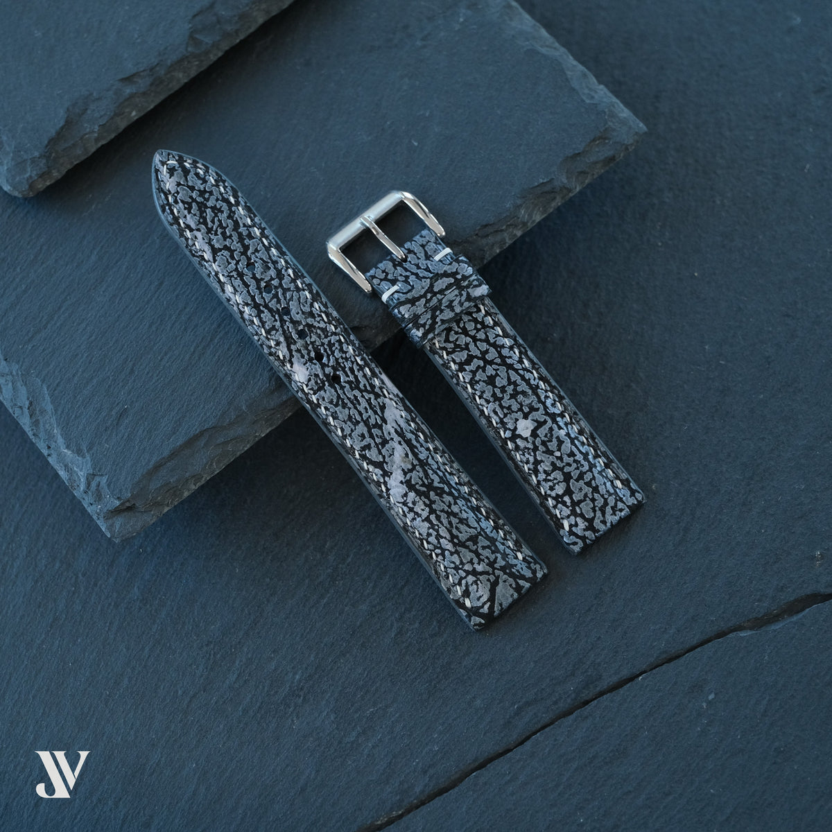 Black Silver Shark Leather Leather Watch Strap — original product photo