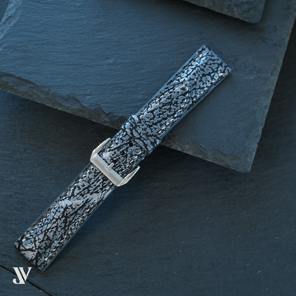 Black Silver Shark Leather Leather Watch Strap — original product photo