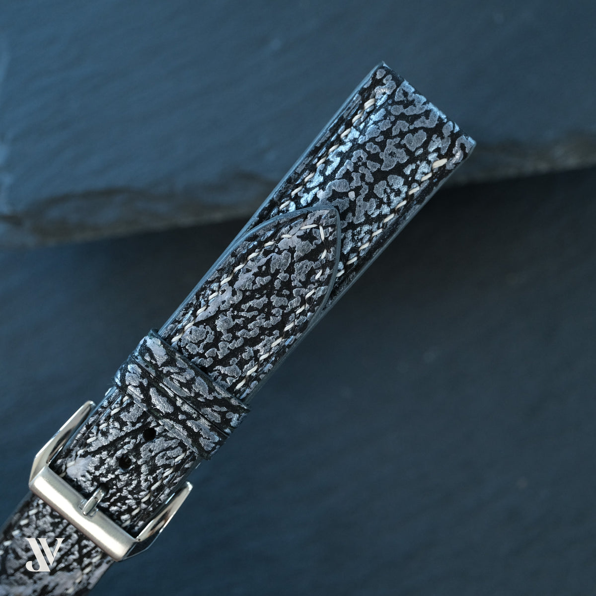 Black Silver Shark Leather Leather Watch Strap — original product photo