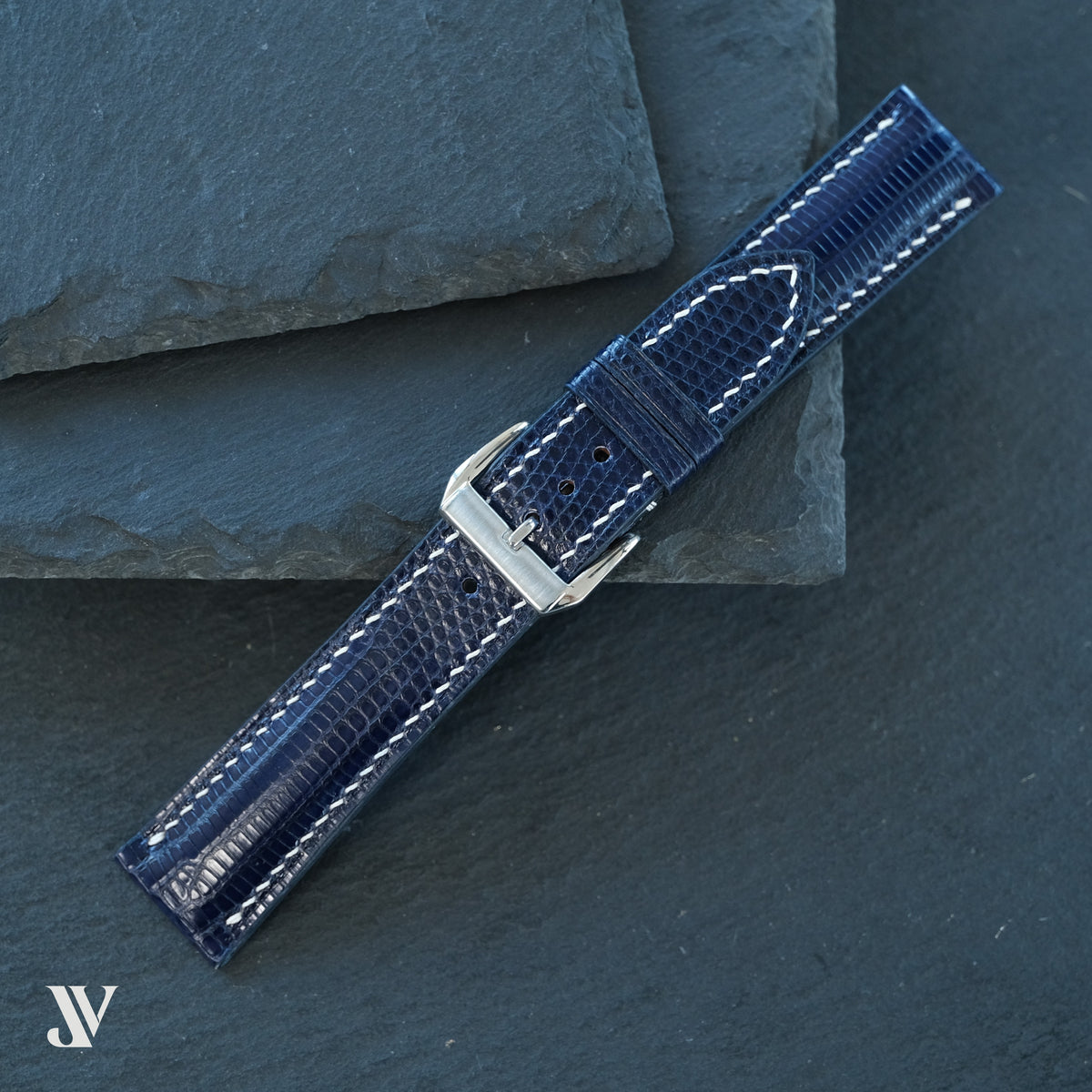Navy Blue Lizard Leather Watch Strap — original product photo