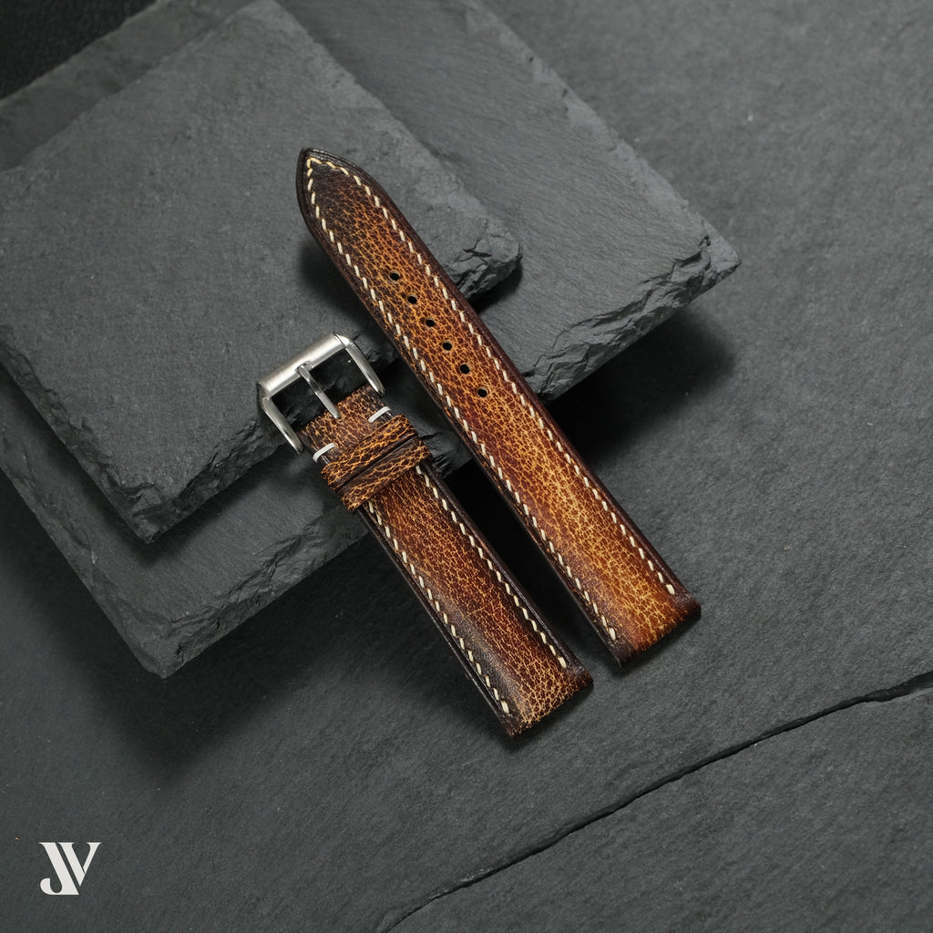 Amber Brown Patina Cowhide Leather Watch Strap — original product photo