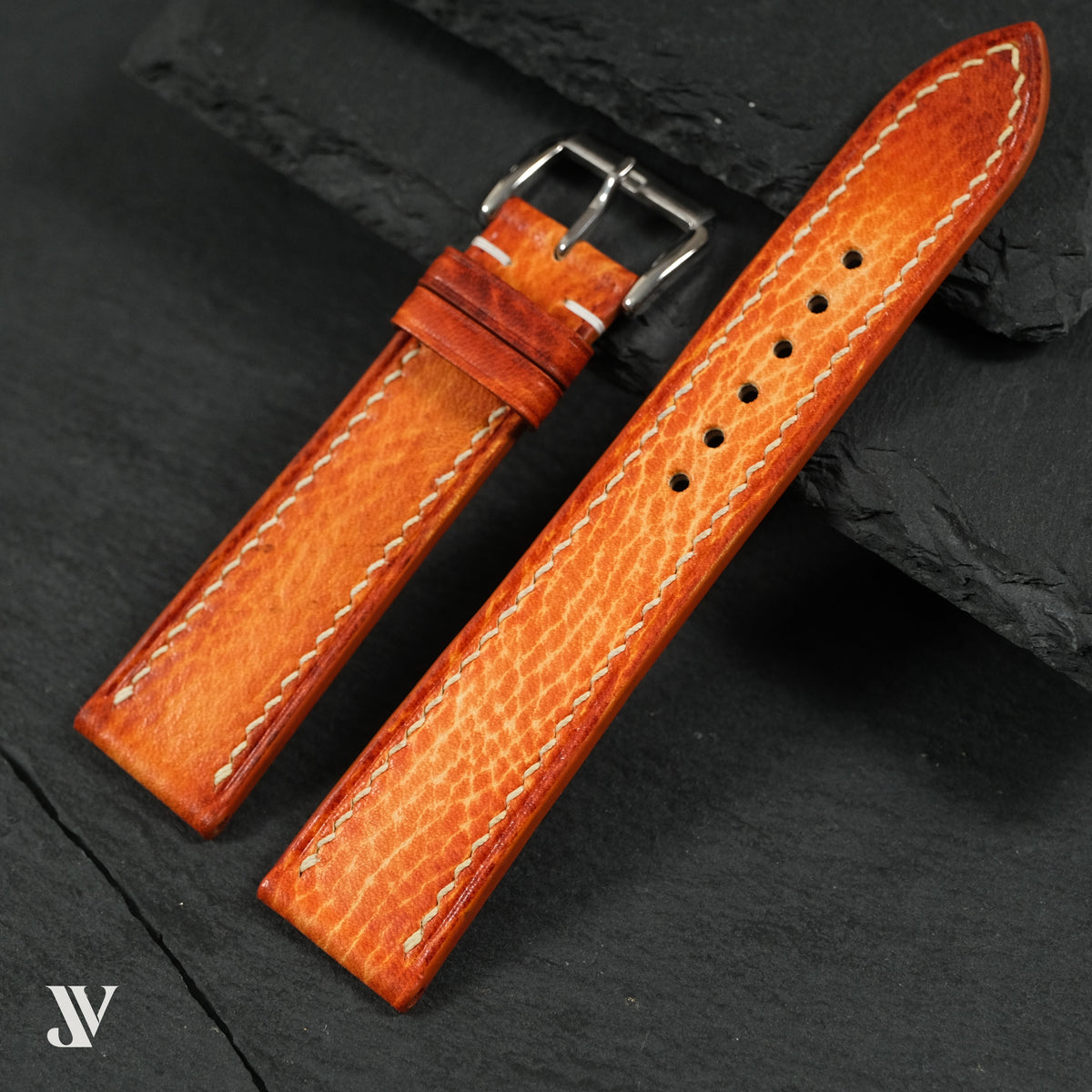 Burnt Orange Vegetable-Tanned Leather Watch Strap — original product photo