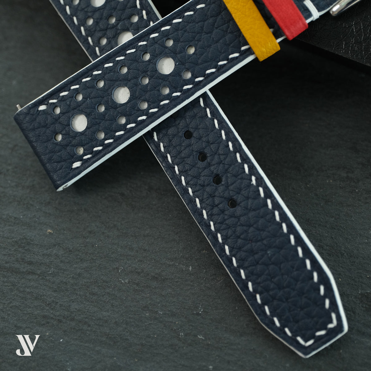 Navy & White Togo Rally Calfskin Watch Strap — original product photo