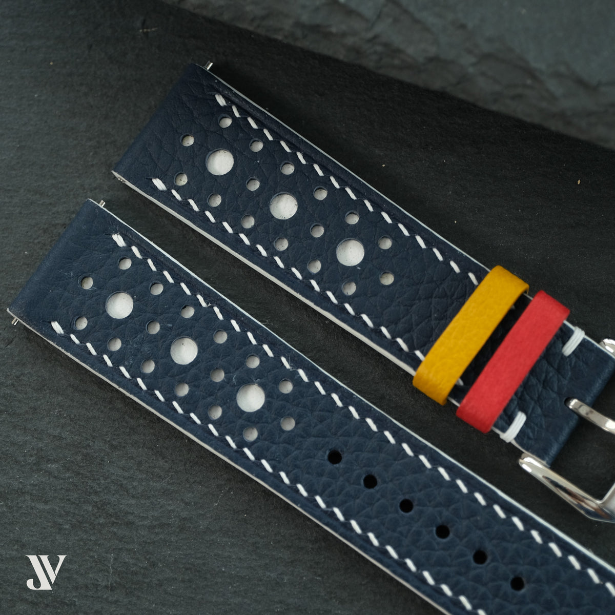 Navy & White Togo Rally Calfskin Watch Strap — original product photo