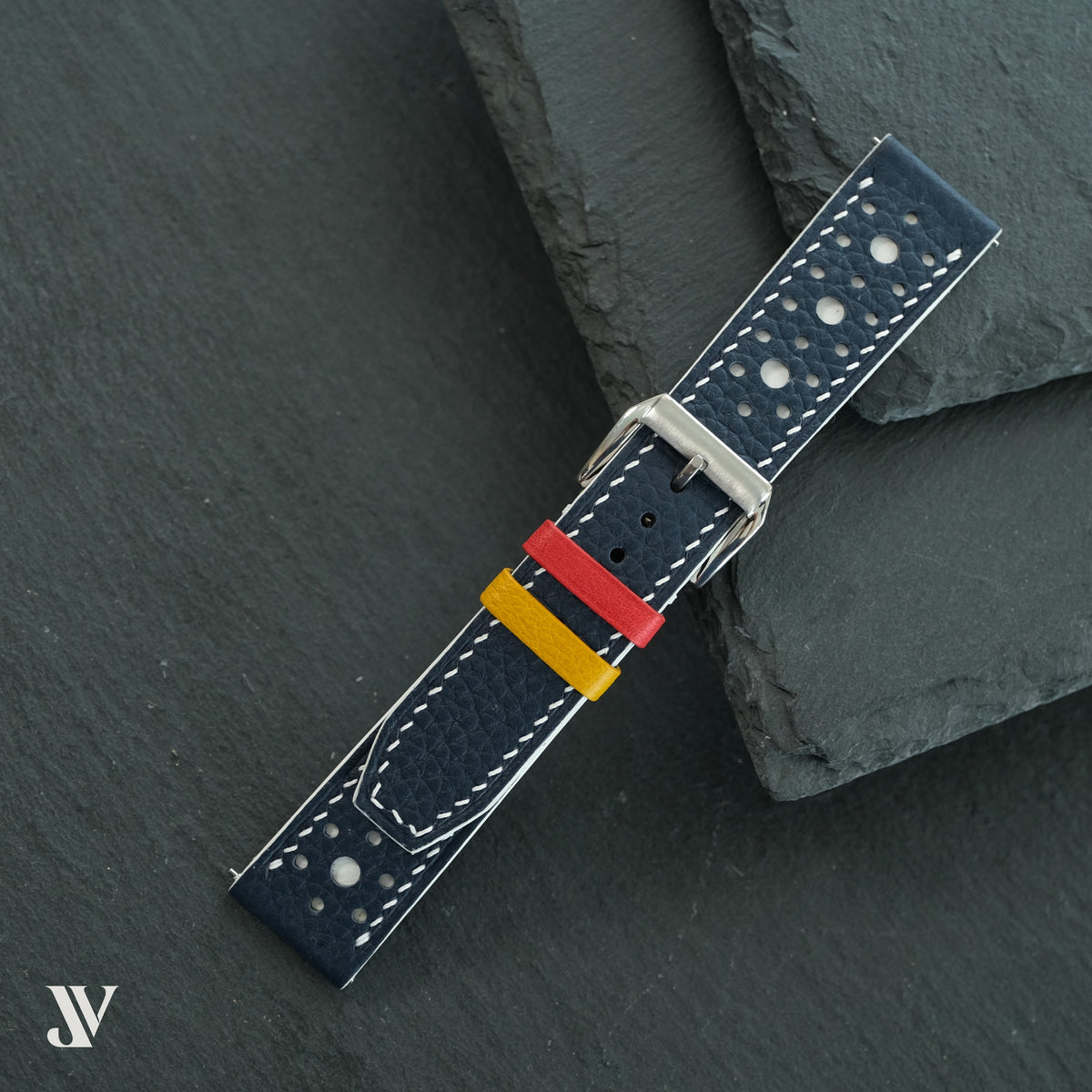 Navy & White Togo Rally Calfskin Watch Strap — original product photo