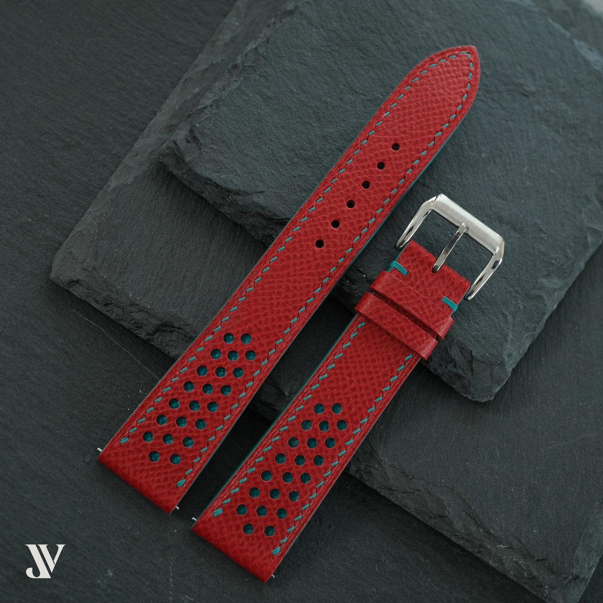 Red Teal Epsom Rally Leather Watch Strap — original product photo