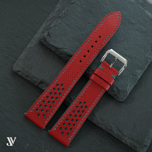 Red Teal Epsom Rally Leather Watch Strap — original product photo