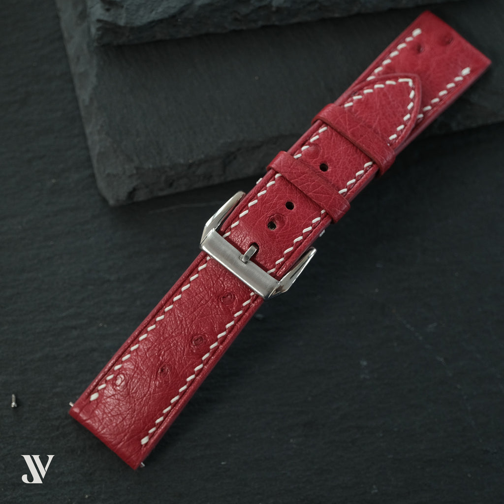Red Ostrich Leather Watch Strap - Custom Made to Order — original product photo