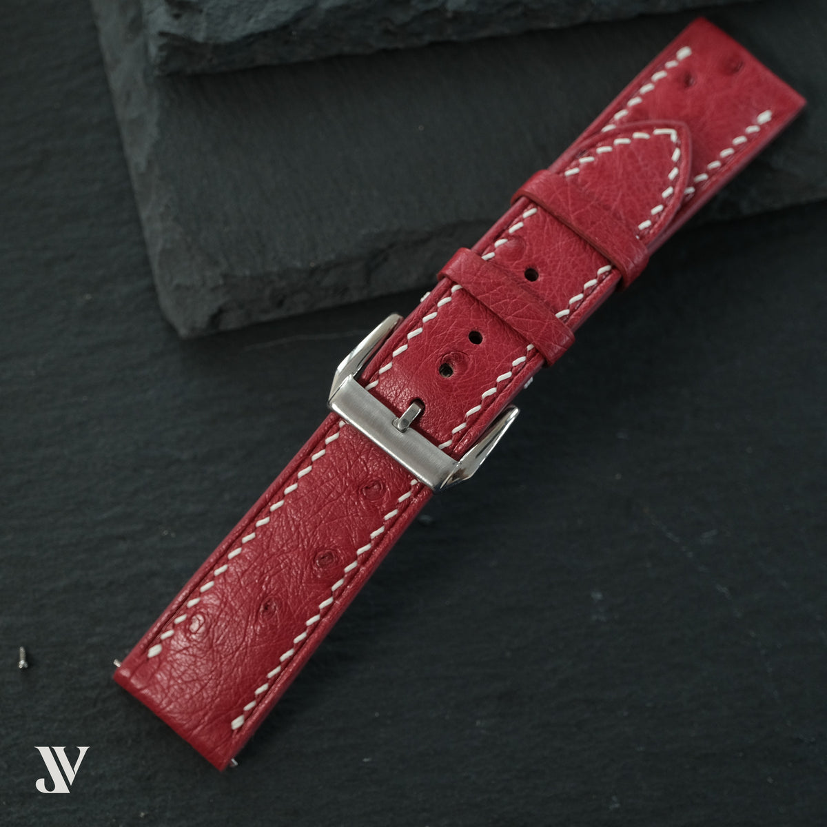 Red Ostrich Leather Watch Strap - Custom Made to Order — original product photo