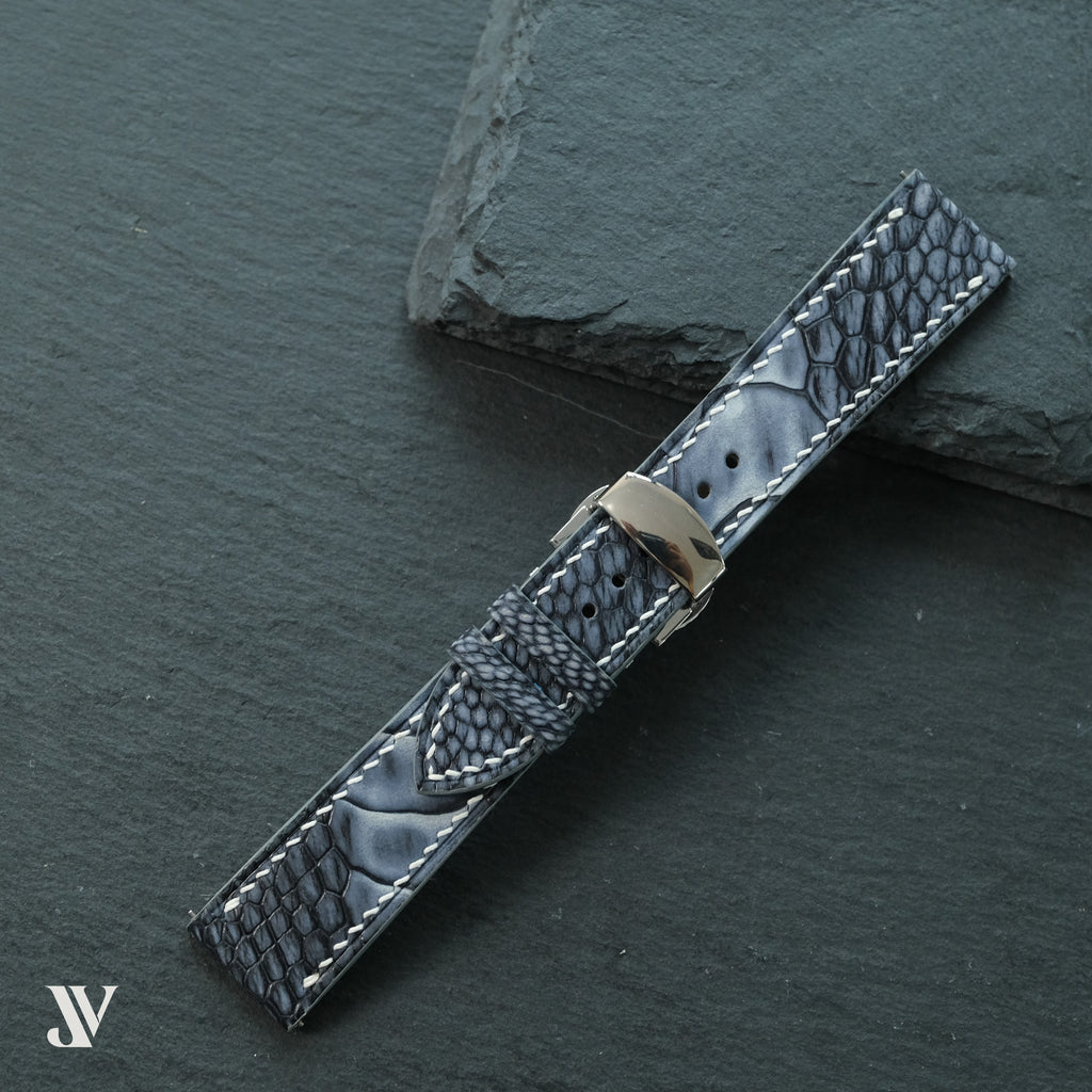 Black & Grey Ostrich Leg Leather Watch Strap — original product photo