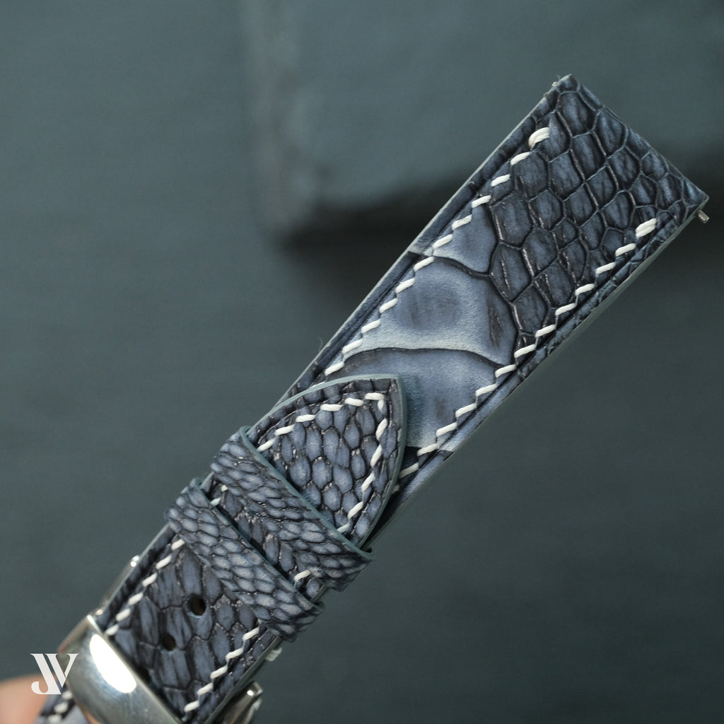 Black & Grey Ostrich Leg Leather Watch Strap — original product photo