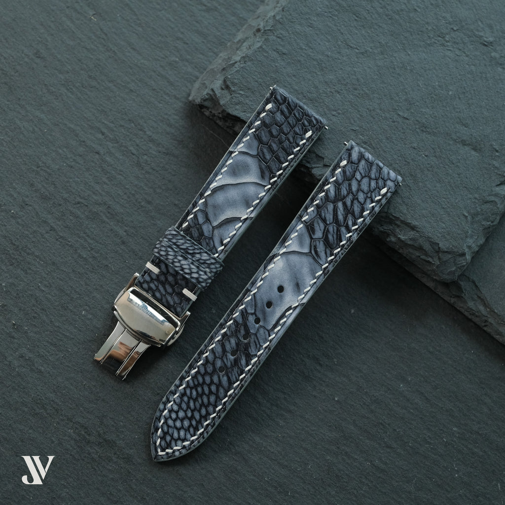 Black & Grey Ostrich Leg Leather Watch Strap — original product photo