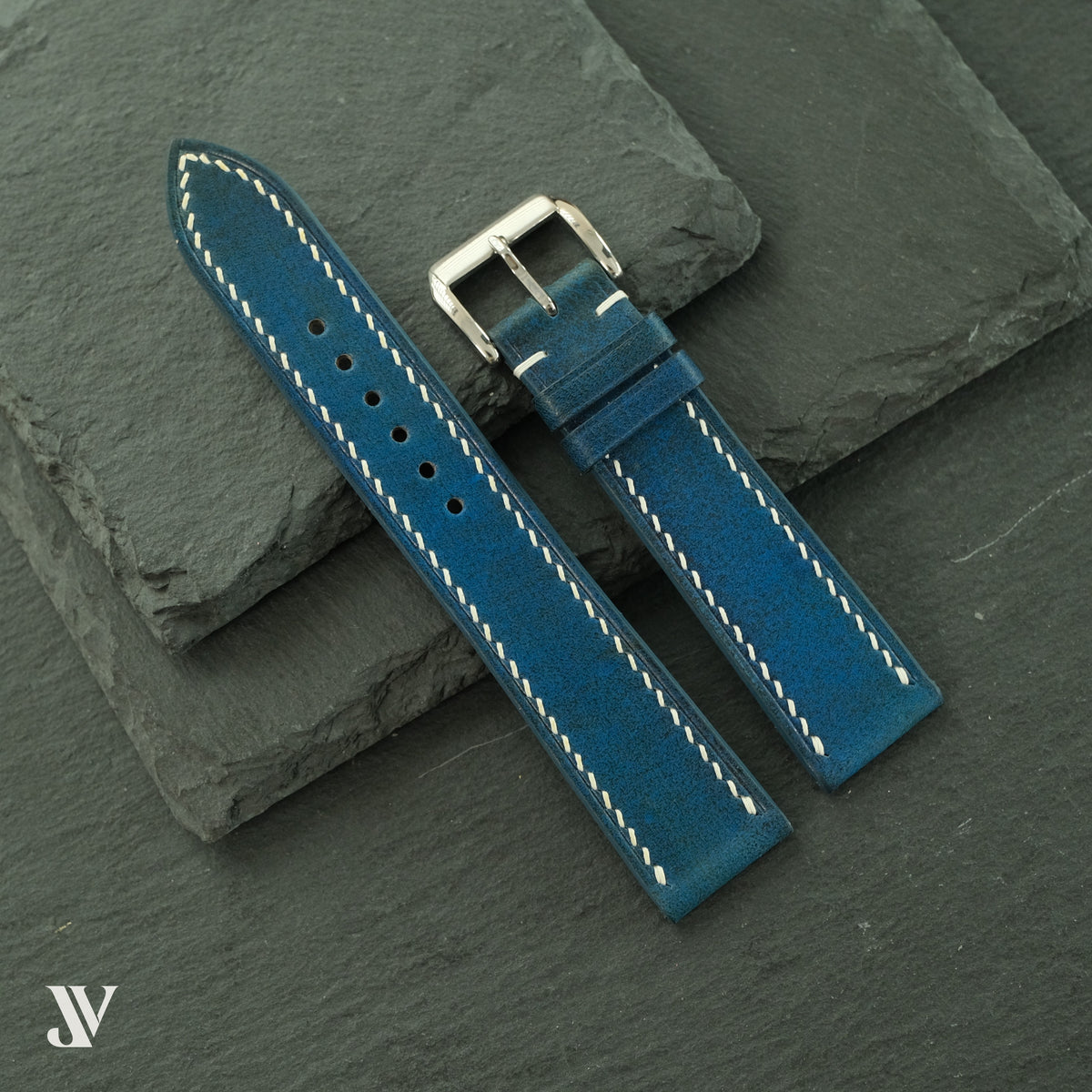 Blue Vegetable-Tanned Leather Watch Strap — original product photo