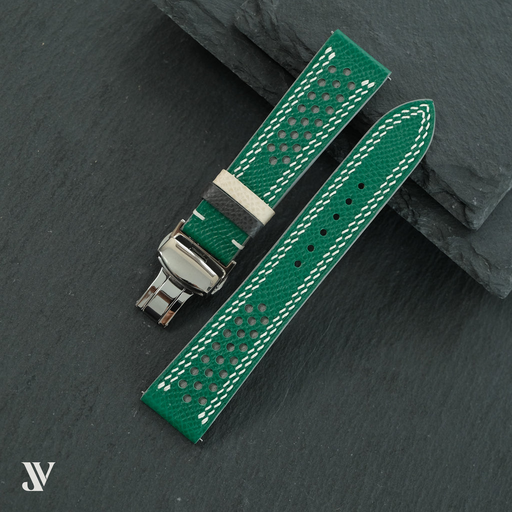 Green Gray Epsom Rally Leather Watch Strap — original product photo