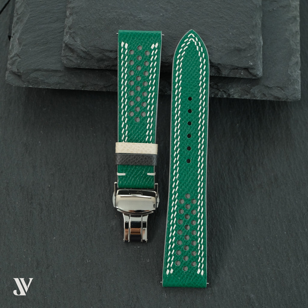 Green Gray Epsom Rally Leather Watch Strap — original product photo