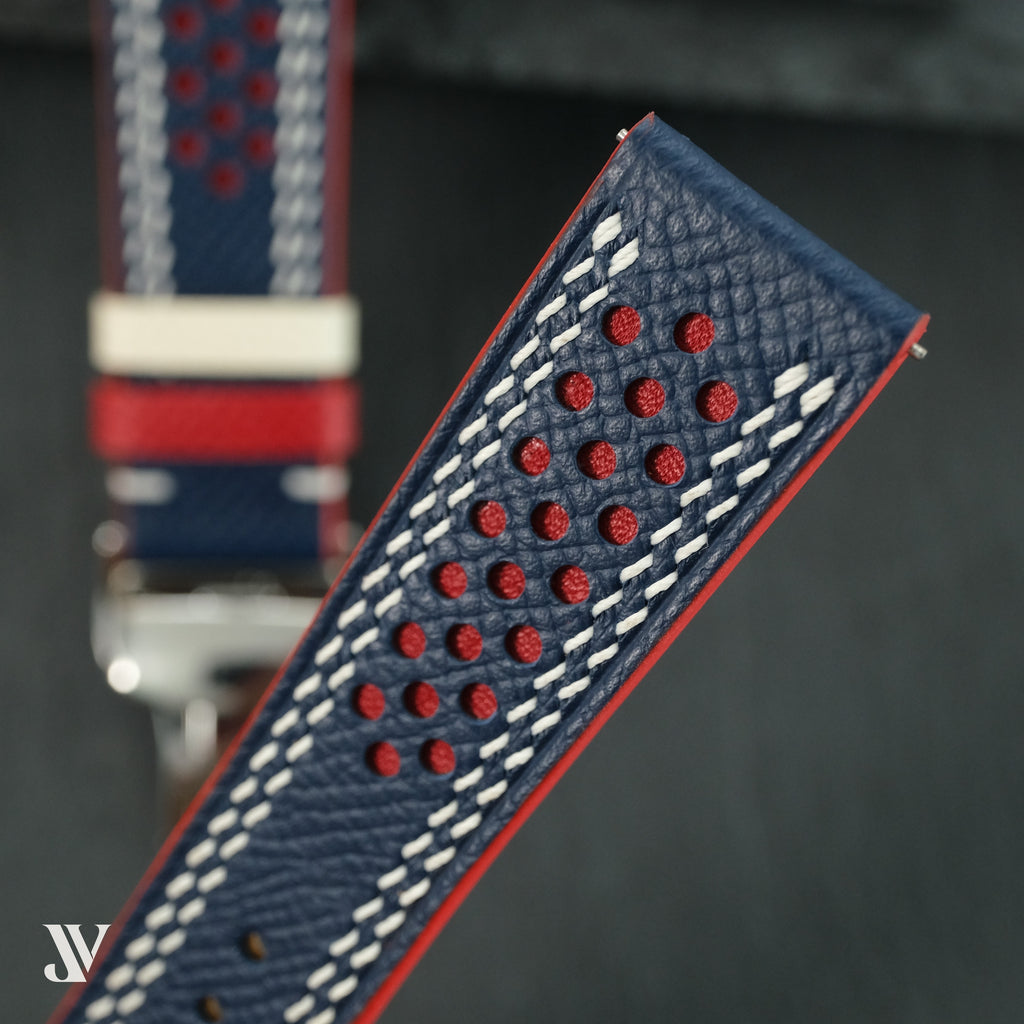Navy Red Epsom Rally Leather Watch Strap — original product photo