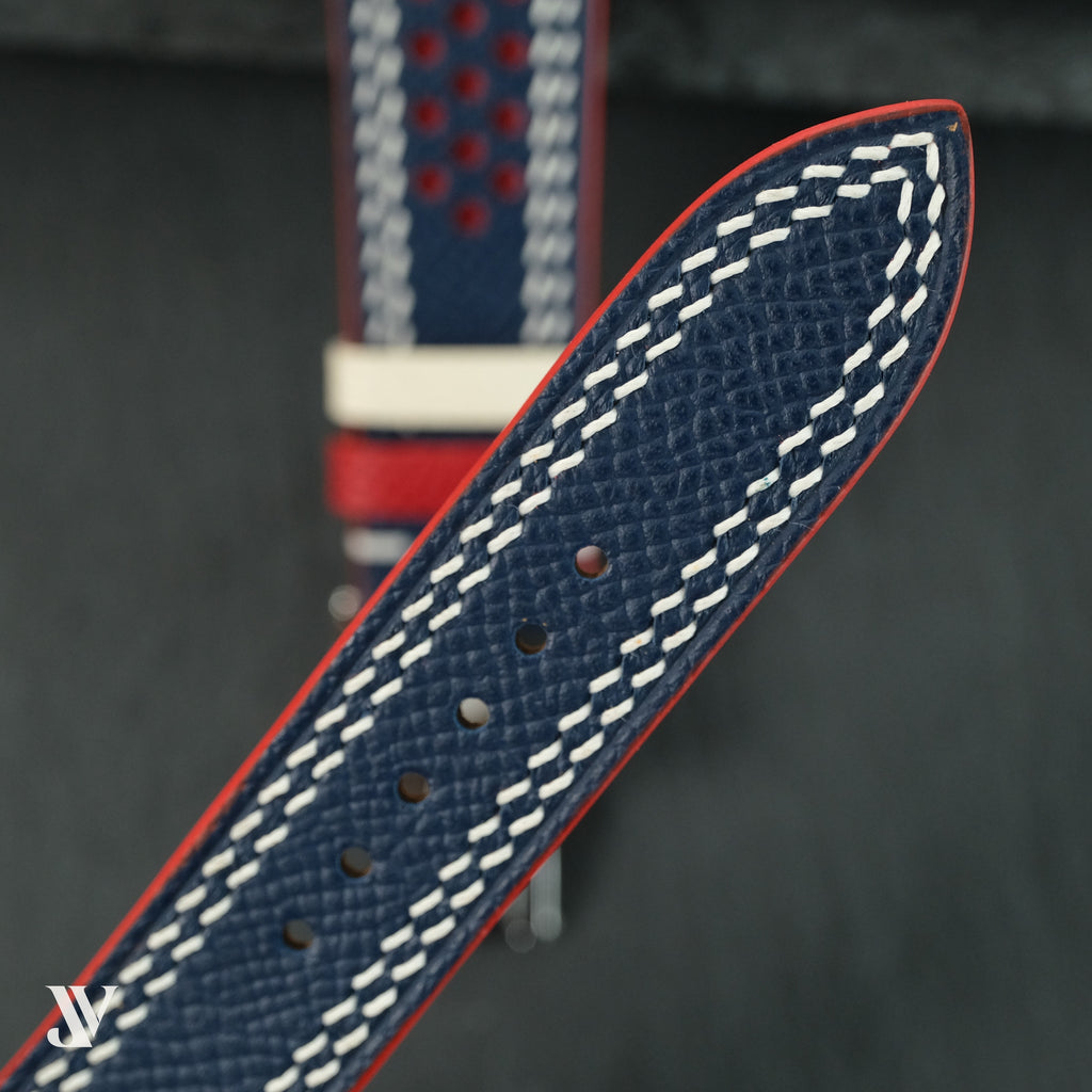 Navy Red Epsom Rally Leather Watch Strap — original product photo