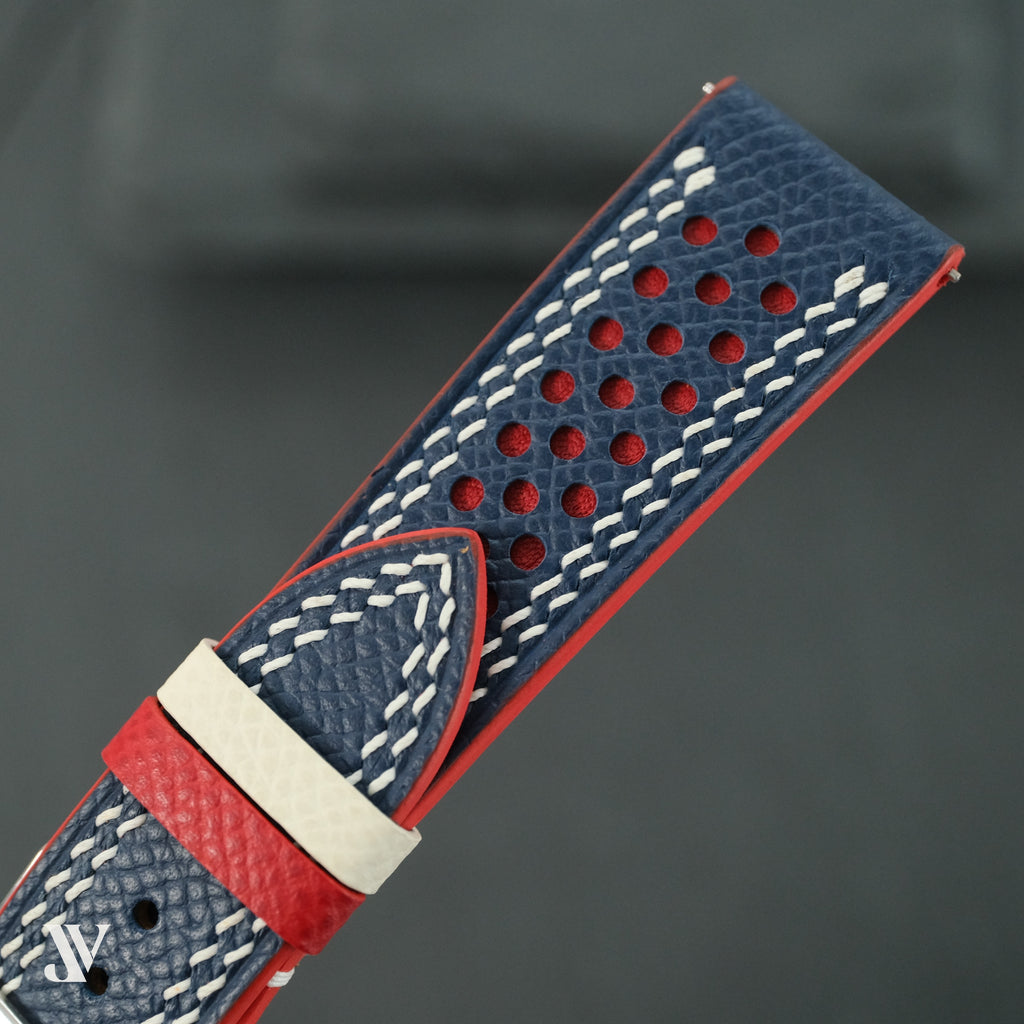 Navy Red Epsom Rally Leather Watch Strap — original product photo