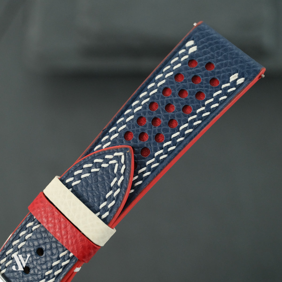 Navy Red Epsom Rally Leather Watch Strap — original product photo