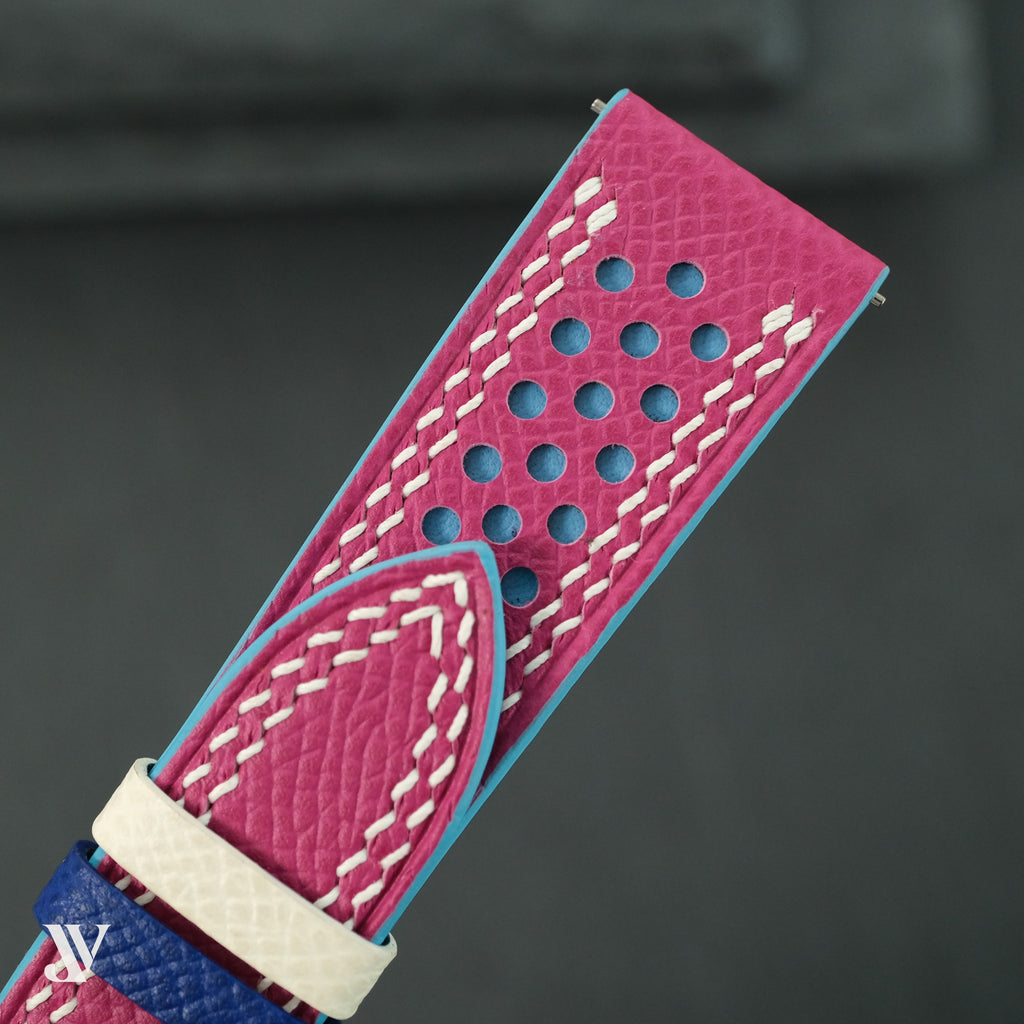 Pink & Light Blue Epsom Rally Leather Watch Strap — original product photo