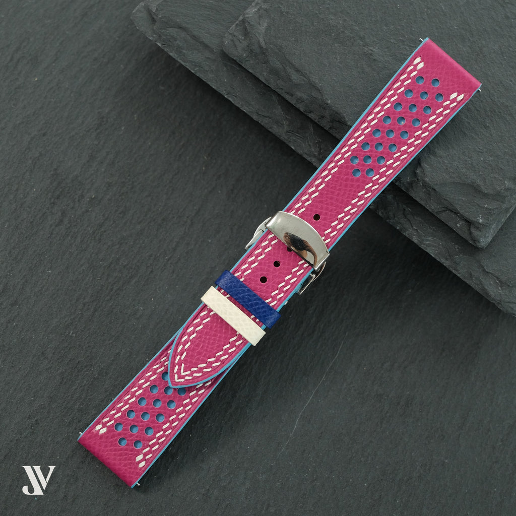 Pink & Light Blue Epsom Rally Leather Watch Strap — original product photo