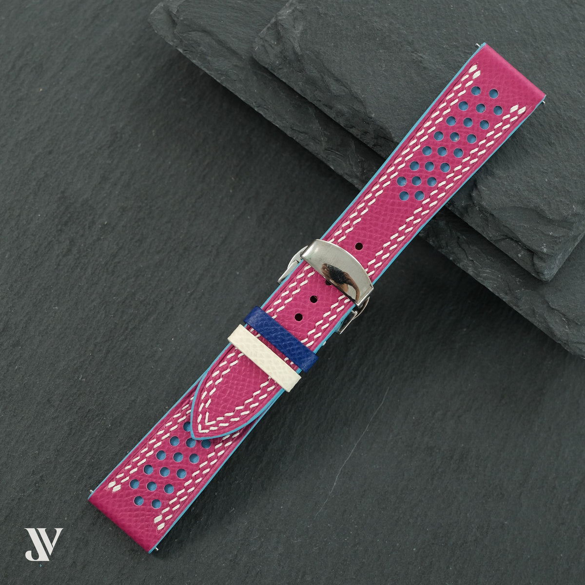 Pink & Light Blue Epsom Rally Leather Watch Strap — original product photo