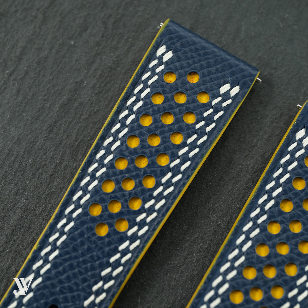 Navy & Yellow Epsom Rally Leather Watch Strap — original product photo