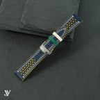 Navy & Yellow Epsom Rally Leather Watch Strap — original product photo