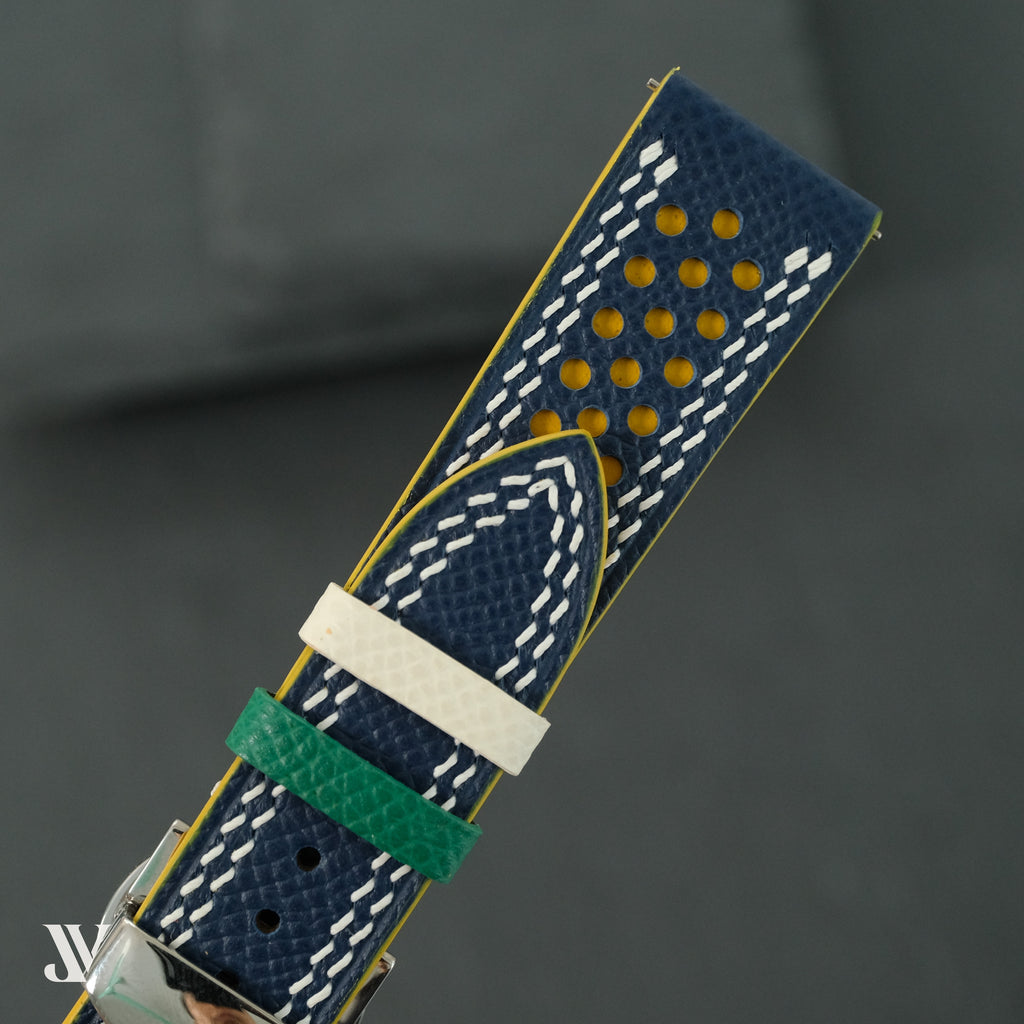 Navy & Yellow Epsom Rally Leather Watch Strap — original product photo