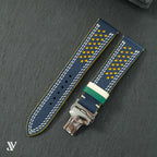 Navy & Yellow Epsom Rally Leather Watch Strap — original product photo