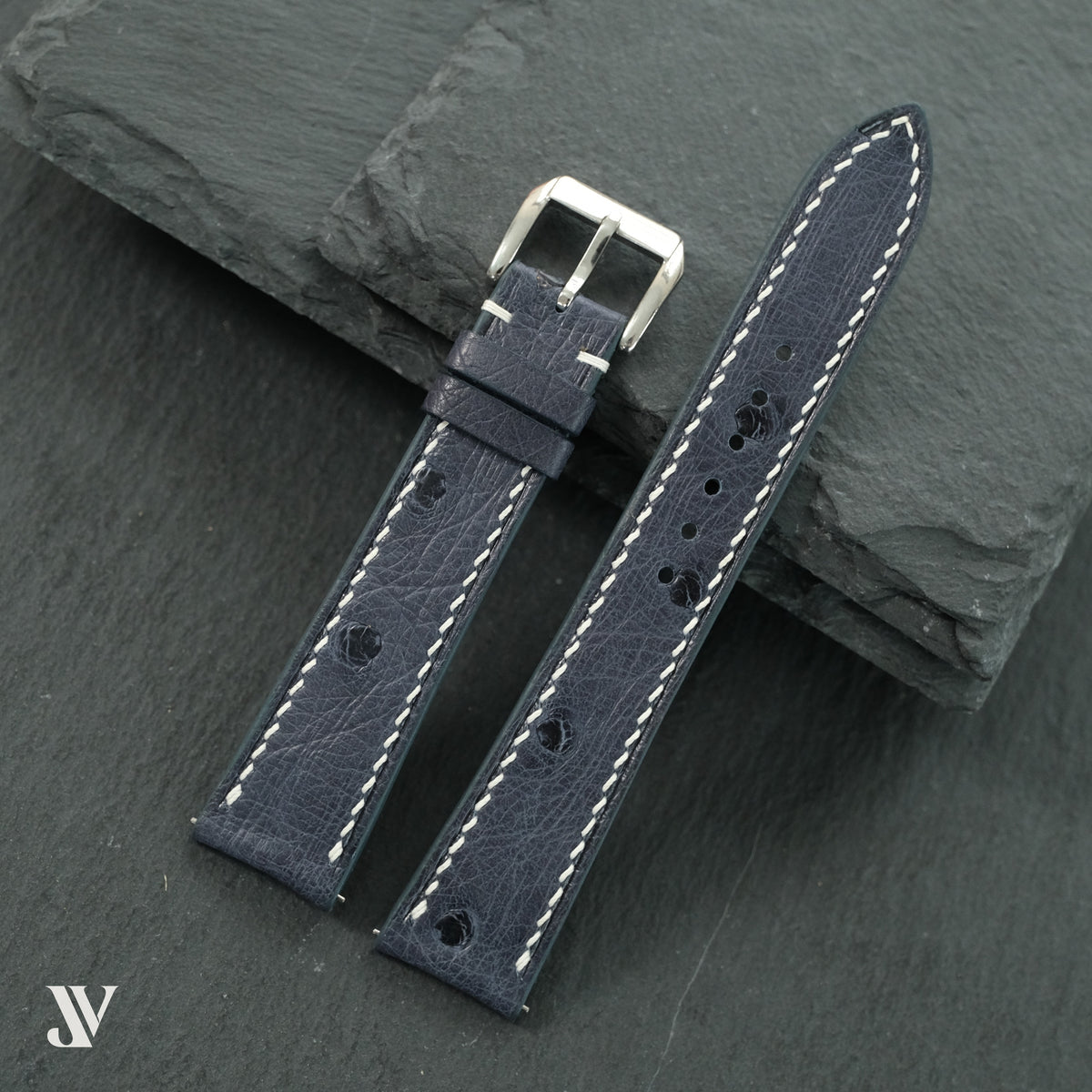 Navy Ostrich Leather Watch Strap — original product photo