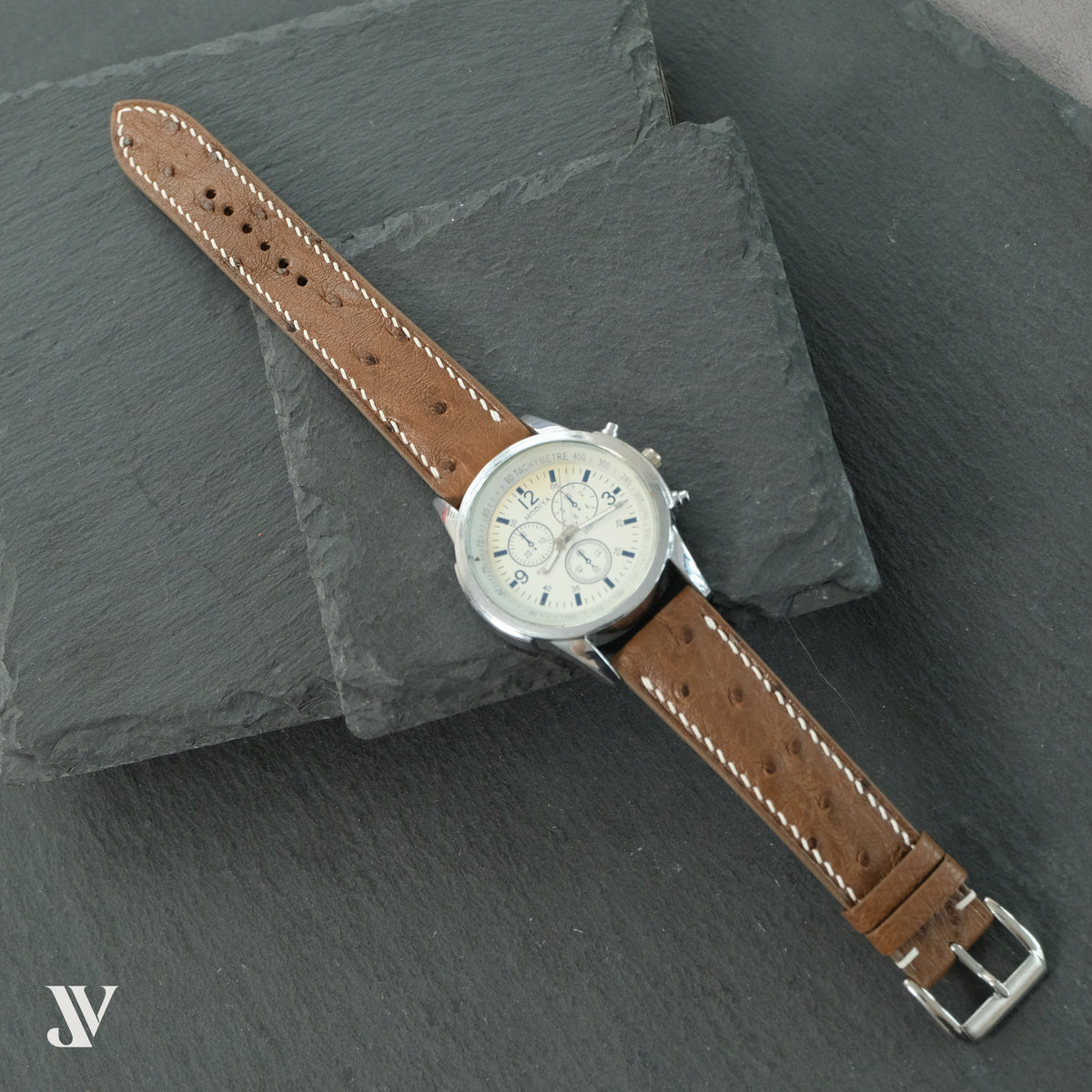 Cognac Ostrich Leather Watch Strap — original product photo