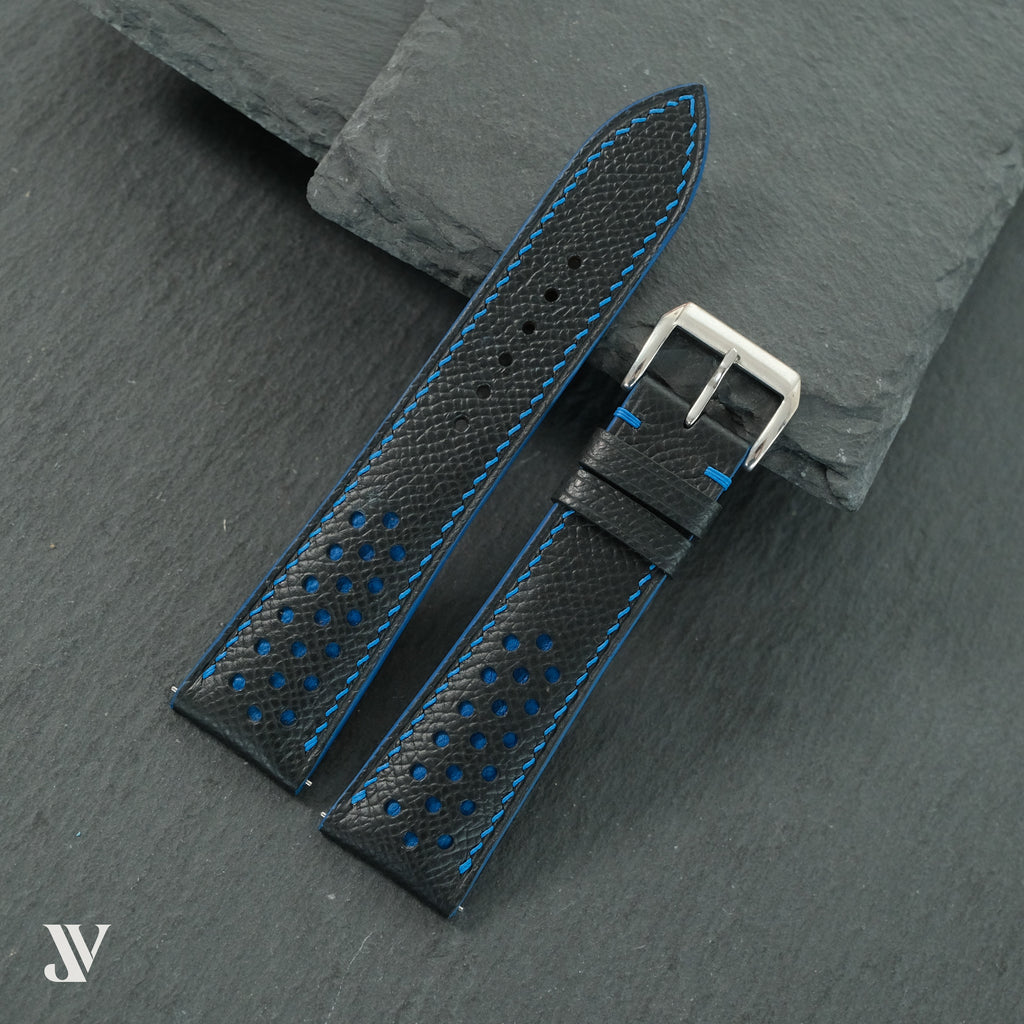 Black Blue Epsom Rally Leather Watch Strap — original product photo