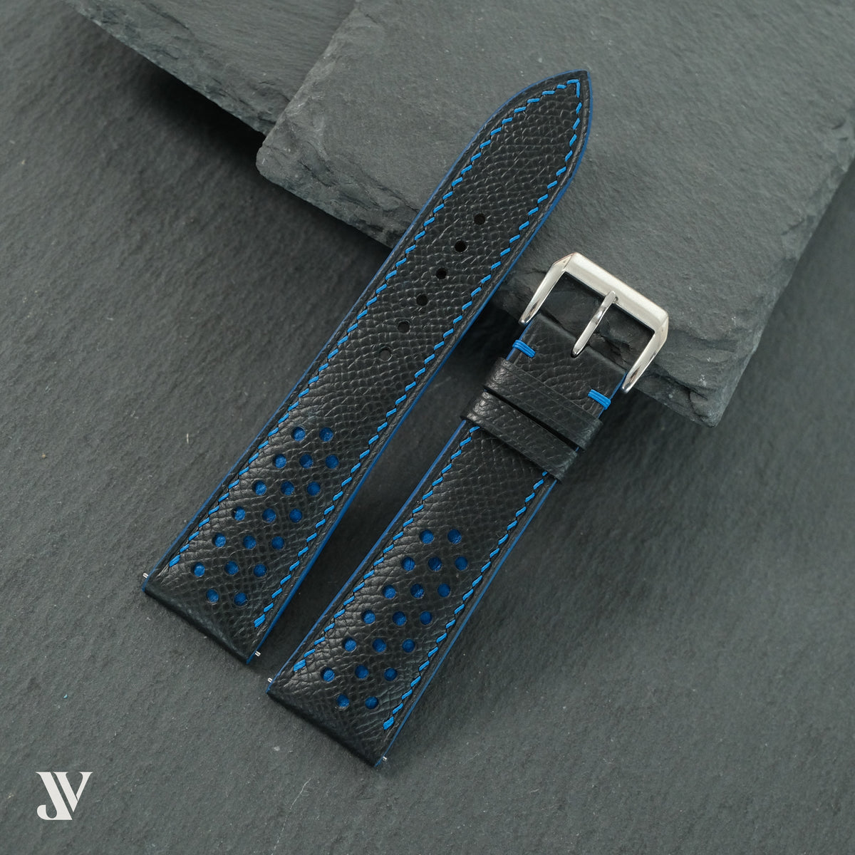 Black Blue Epsom Rally Leather Watch Strap — original product photo