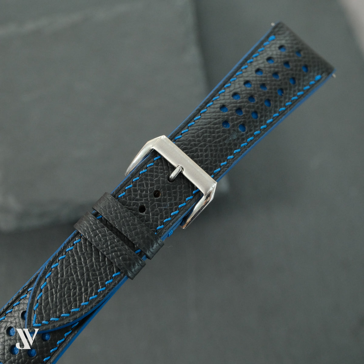 Black Blue Epsom Rally Leather Watch Strap — original product photo