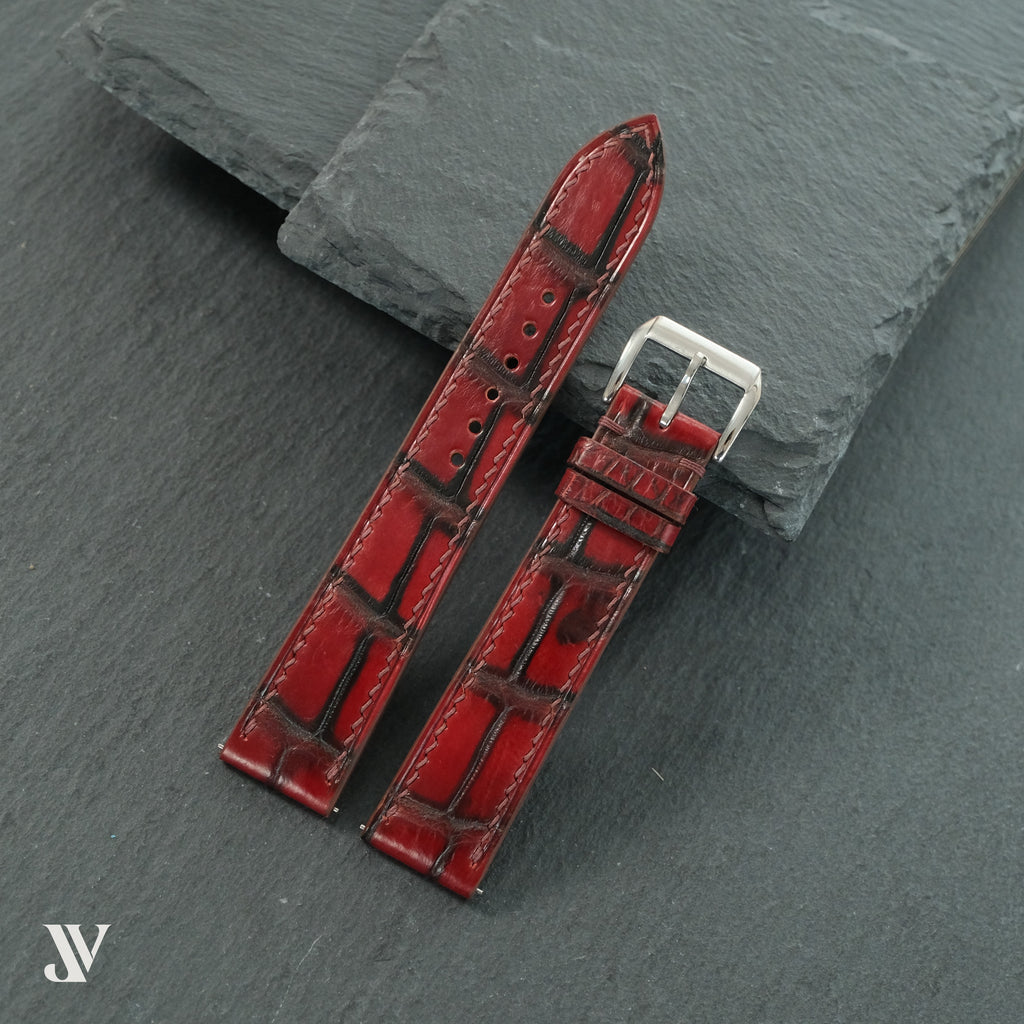 Padded Patina Red Alligator Leather Watch Strap — original product photo