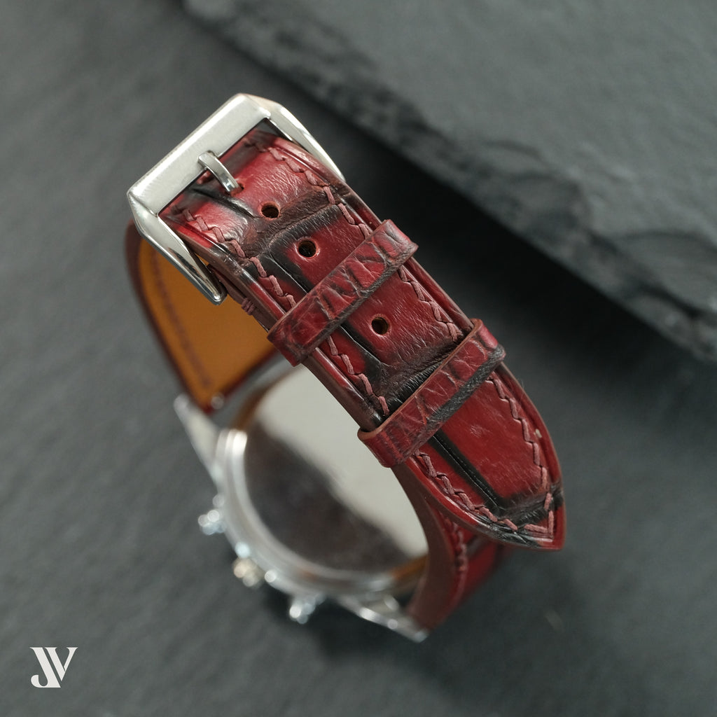Padded Patina Red Alligator Leather Watch Strap — original product photo