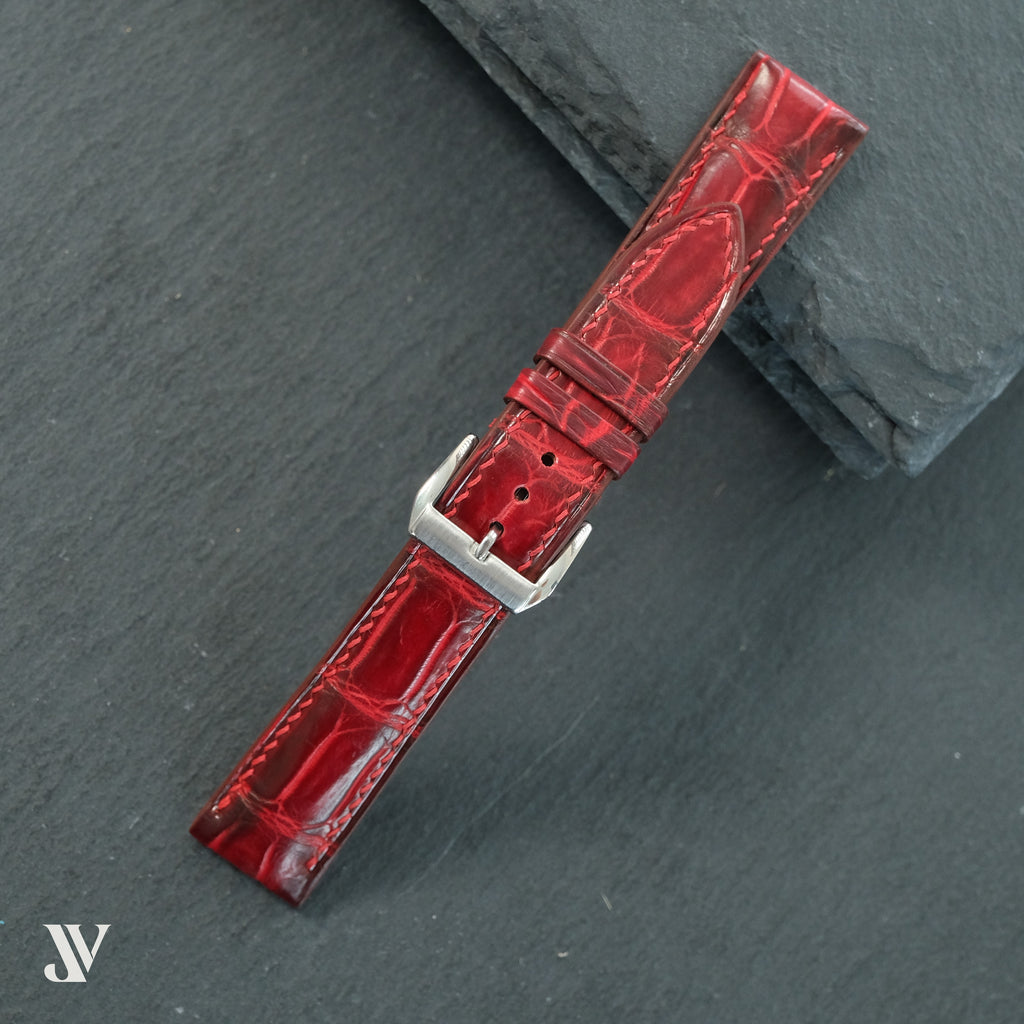 Padded Patina Red Alligator Leather Watch Strap — original product photo