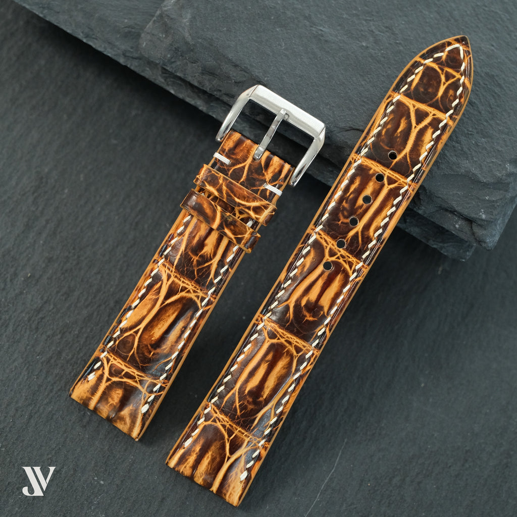Burnt Amber Patina Alligator Leather Watch Strap — original product photo