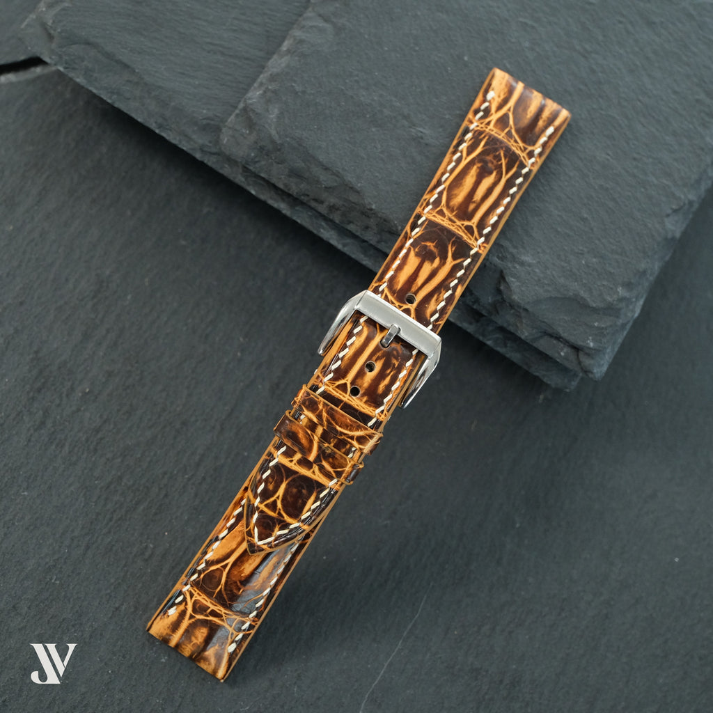Burnt Amber Patina Alligator Leather Watch Strap — original product photo