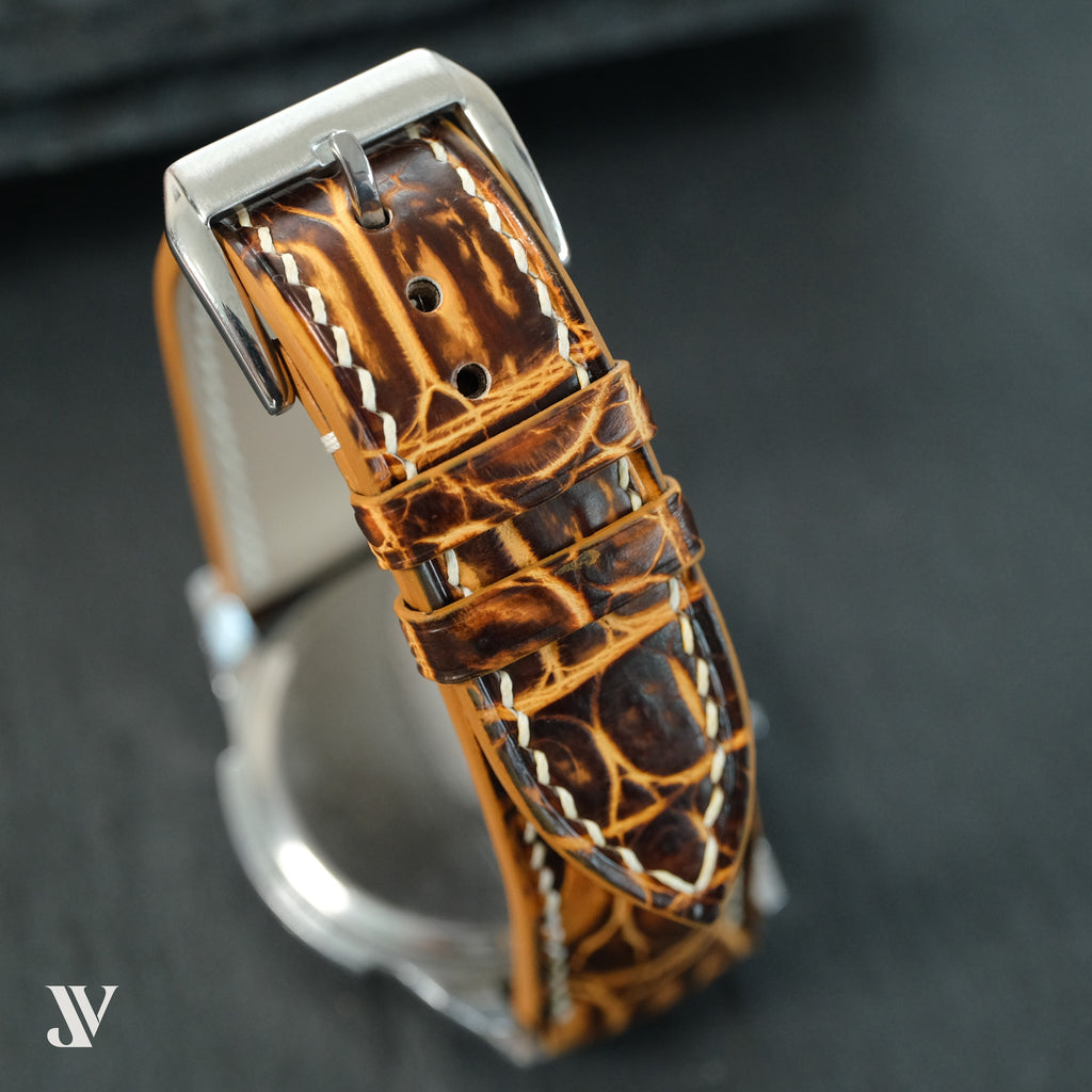 Burnt Amber Patina Alligator Leather Watch Strap — original product photo