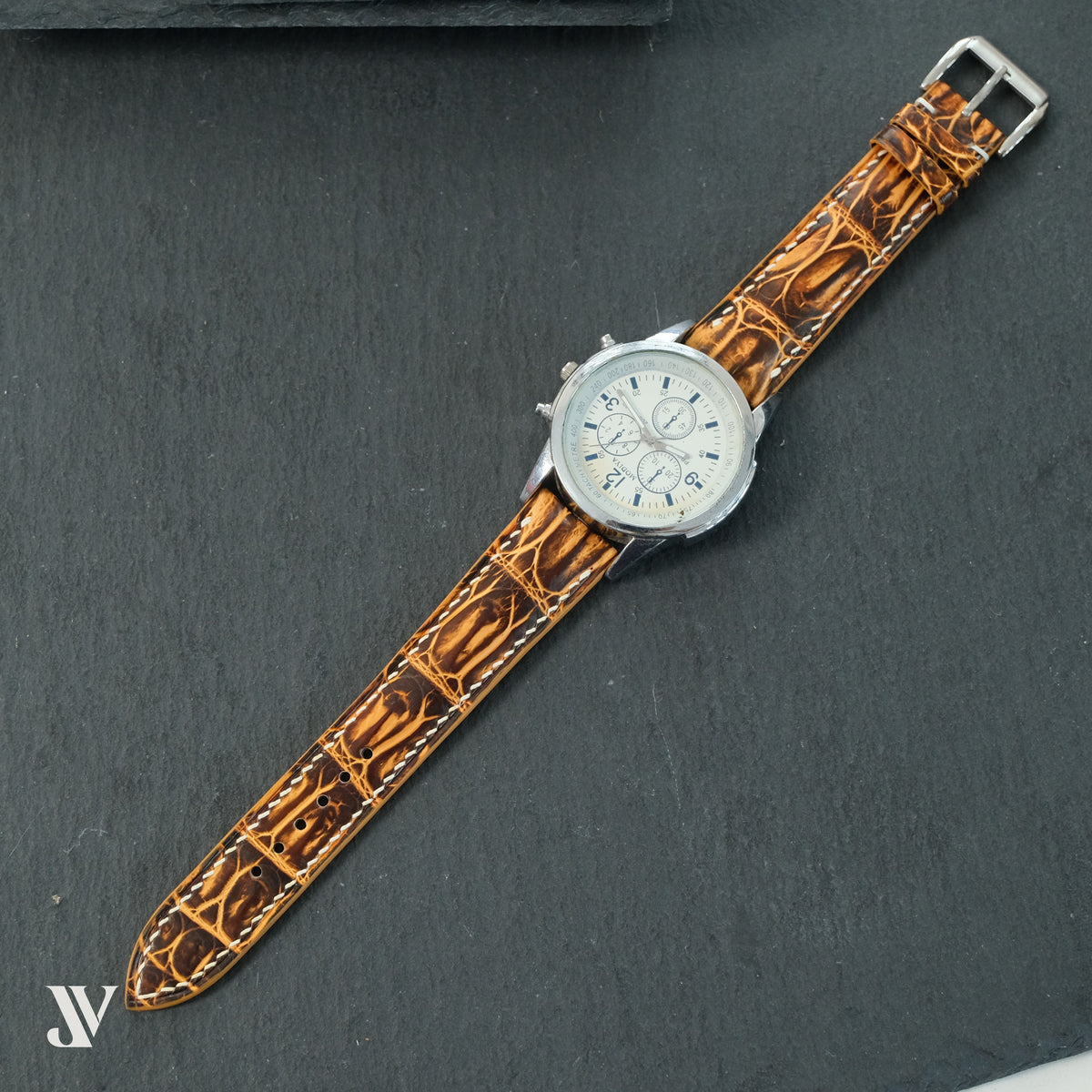 Burnt Amber Patina Alligator Leather Watch Strap — original product photo